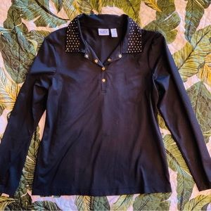 Chicos Zenergy long sleeve black shirt small black and gold rhinestones size 1